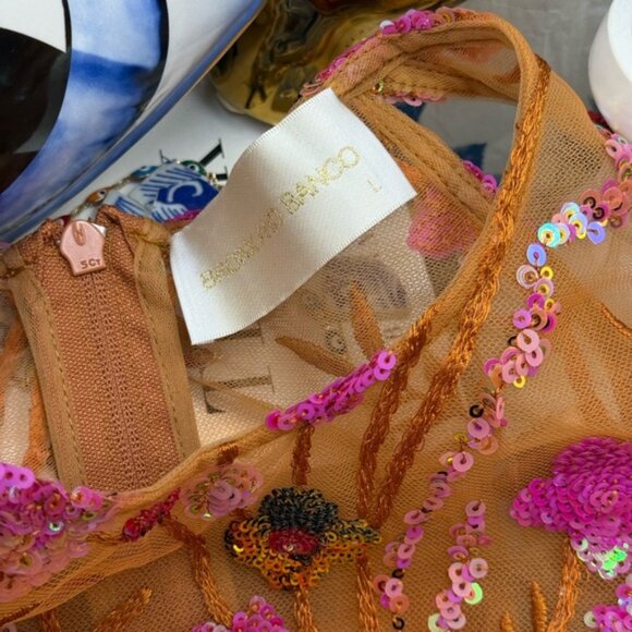 🆕 BRONX & BANCO🧿 NWOT Sicilia Coral Sequin Fluted Hem Maxi Dress, Sz L US 8 - Picture 13 of 14